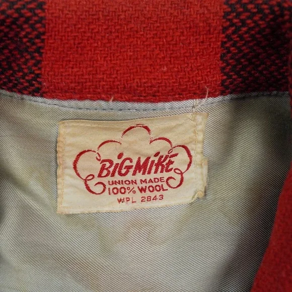 VTG 50s BIG MIKE Buffalo Plaid Wool Jacket 46‎ Red Black Talon Zip Union Made US